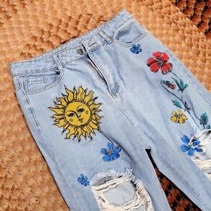 Ripped mom jeans with patch work design from SHEIN.